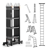 VEVOR Mehrzweckleiter, 7-in-1-Multifunktionsleiter, A-Rahmen mit 4 Stufen und Gerüstbrett, Teleskopleiter, Leitergerüst 4650 mm, strapazierfähig, 150 kg Tragkraft, für den Außenbereich
