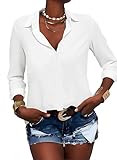 Zitiki Damen Bluse Elegant V-Ausschnitt Hemd Button-Down Shirt Langarm Chiffon Büro Casual Business Tops (XX-Large, Weiß)