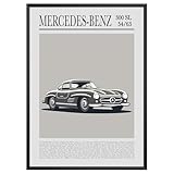 MJ-GRAPHICS® Poster Mercedes-Benz 230 SL 12/24 Poster Oldtimer Cabrio Kunstdruck Wohnzimmer Wandbild Auto Bild Liebhaber Geschenk Retro Deko – A4 Ohne Rahmen