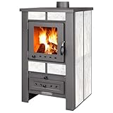 ProTermo Alpina G Weiß Kaminofen mit Schamottstein - 8 kW Heizleistung - Kaminofen Holzofen mit Sichtfenster, Bauart 1