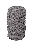Rayher Braidy Recycling Garn, geflochten, 4 mm ø, steingrau, Knäuel ca. 65 m (250 g), Knüpfgarn, Macrameegarn, 42010558