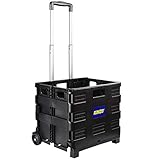 Kinzo Transporttrolley Faltbar 25kg Transportgewicht Klappbare Einkaufskiste Putzwagen fahrbare Transportkiste Platzsparender Transport Ideal für Camping, Einkauf 05703 Schwarz 100 cm