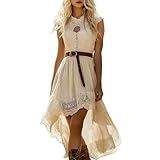 Generisch Western Kleider Damen Boho Vintage Halloween Kleid Rustikaler Stil Blumenmuster Partykleider Cosplay Mittelalter Kleidung Bequeme Festival Festtagskleider (Beige, M)