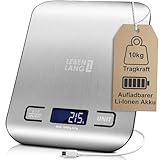 LEBENLANG Digitale Küchenwaage USB aufladbar - Bis 10Kg inkl. Ladekabel I Kuchenwaage Lebensmittelwaage I Präzise Küchenwage Food & Kitchen scale Küchenwaagen I Essenswaage Kleine Küchenwaage 1g genau