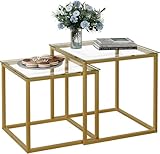 Huhote Quadratisch Couchtisch 2er Set, Moderne Wohnzimmertisch, Couchtisch Aus Glas, Wohnzimmertisch Klein, Beistelltisch, Sofatisch, Coffee Table für Wohnzimmer, Schlafzimmer, Büro, 50/45 cm, Gold