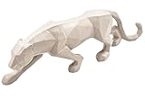 matrasa Panther Skulptur XXL - Deko Figur Geometrisch Origami Design - Cremeweiß Polyresin 43x14x7cm