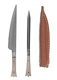 Mittelalter Essbesteck aus Edelstahl inkl. Lederetui, ca. 14 cm, Knochengriffe