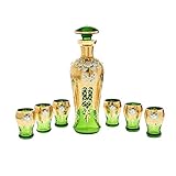 Likörset Glas mit Emaile-Blüten Green Queen 7-TLG. Kristallglas Grün Gold