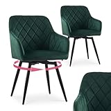 CLIPOP Esszimmerstühle Drehbar Set mit Armlehne, Samt Polsterstuhl Gepolstert Sitz Küchenstuhl Drehstuhl Armlehnenstuhl für Esszimmer Wohnzimmer Büro (Samt Grün, 2er Set)