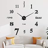 SOLEDI 3D Wanduhr Groß XXL zum Kleben - DIY Mute Modern Uhr Wandtattoo für Wohnzimmer Küche Schlafzimmer Office ( 60-120cm )