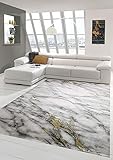 Teppich-Traum Marmor Optik Läufer Teppich für Wohn- & Schlafzimmer in grau Gold, Größe 60x110 cm