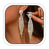 Unicra Gold Strass Braut Ohrringe Weddimg Crystal Dangle Earrings Long Diamond Ohrschmuck für Frauen und Bräute (Gold)