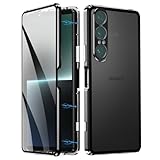 QUIETIP Schutzhülle kompatibel mit Sony Xperia 1 VII 5G, magnetisches Gehäuse, Metallrahmen, doppelseitig, transparent, gehärtetes Glas, Schwarz