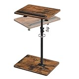 MAHANCRIS 360° Drehbarer Beistelltisch, C-Form, Wohnzimmertisch mit Einstellbarer Höhe von 50,8-75 cm, Nachttisch, Kaffeetisch, Sofatisch mit Metallgestell für kleine Räume, Braun AETRB4501