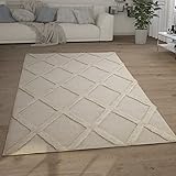 Paco Home Hochflor Teppich Wohnzimmer Shaggy 3D Optik Ethno Boho Vintage Look Weich, Grösse:120x160 cm, Farbe:Creme 5