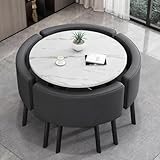 VTELGT Esstisch und 4 Stuhlset, 90cm Runder Esstisch und 4 Kunstleder Esszimmerstühle,platzsparendes für Küche, Wohnzimmer, Balkon, Restaurant, Büro,Weißer Kreis