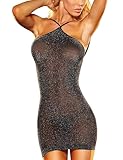 Gatamiau Transparentes Neckholder Minikleid für Damen Negligees Babydoll Kleid Sexy Glänzendes Nachthemd Bodycon Clubwear Kurzes Kleid Elegant Partykleid Cocktailkleid