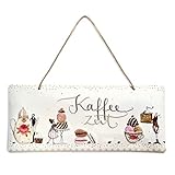 Blechschild "Kaffee Zeit", Metallschild, Wanddeko Metall zum Aufhängen, Türschild quer für Küche oder Esszimmer | Schönes Geschenk zum Einzug oder Richtfest