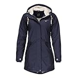 Dry Fashion Damen Regenmantel Malmö - Frauen Regenjacke Jacke mit Kapuze Lang Winddicht Wasserdicht Gefüttert mit Teddyfleece in Navy Größe 44
