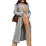 TOFOTL Wintermantel Damen Grosse Grössen Lang Damenmantel Jacke Longjacke Lange Suede Cord Wildleder Mantel Mont Lederjacke Grosse Grössen Plüschjacke Jakes Oversize Lederjacke Damen Hellgrau S
