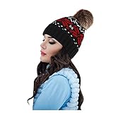 Db Mütze Weihnachten Schneeflocke Wolle Faux Hut Strick Fuzzy Knit Warm Pom Baseball Caps Mama und Papa Baseball Caps, Schwarz , Einheitsgröße