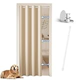 JCyh Türvorhang mit Vorhangstange und Magnetknopf,1 Stück Gardinen verdunkelnd Beige H 200 x B 132 cm, Vorhang Tür für Schrank/Raumteiler/Umkleidekabine, Stange Weiß 70-125 cm