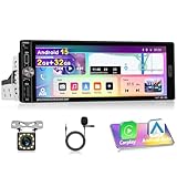Motorsi 1 Din Android Radio mit A-pple Carplay Android Auto Radio Unterstützt DAB+ OBD2 DSP, Android 15 6,9'' IPS Touchscreen Autoradio mit GPS Bluetooth WLAN EQ FM/RDS+AHD Rückfahrkamera, Mikrofon