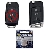 KONIKON Auto Schlüssel Funk Fernbedienung 1x Klapp Umbau Gehäuse 3 Tasten + 1x Rohling HAA/HU66 + 1x Batterie CR2032 kompatibel mit VW SEAT Skoda bis BJ. 11/2009