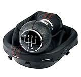 L&P A263-8 Schaltsack Schaltmanschette Schwarz Rot Schaltknauf 5 Gang kompatibel mit VW Touran 1T Caddy III 3 Rahmen Knauf perforiert Plug Play Ersatzteil für 1T0711113 2K0711113 1T0711456