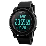 Farsler Herren-Sportuhr, multifunktional, doppelte Zeitzone, wasserdicht bis 50 m, großes Zifferblatt, Alarm, Stoppuhr, beleuchtete elektronische Uhr für Outdoor-Sportarten, Schwarz, Gurt