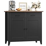 HOCSOK Küchenschrank mit Arbeitsplatte, Sideboard mit 2 Schubladen und 2 Türen, Buffetschrank für Küche, Wohnzimmer, Esszimmer, Flur, Holz, Landhausstil