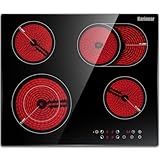 Karinear Einbau-Kochfeld aus Glaskeramik, 4 Kochfelder, mit doppelter ausziehbarer Zone, integrierter elektrischer Tisch mit Touch-Steuerung, Timer, Verriegelung für Kinder, 6600 W