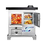 YYUINU Multifunktionaler Kohleofen aus Gusseisen, energiesparender Holzofen mit 16-Liter-Warmwasserspeicher und Backofen mit großem Fassungsvermögen, rauchfreier Kochherd und Heizofen,A