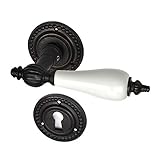 Ventano antiker Türbeschlag Türdrückergarnitur Türklinken und Rosetten für Buntbart - Eisen schwarz - echte Handarbeit