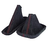 L & P Car Design L&P A0102 Schaltsack Schaltmanschette + Handbremsmanschette kompatibel mit BMW 3er e36 weiche Microfaser Schwarz Naht Rot