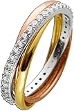 Ch.Abramowicz Trinity Ring Gelbgold Rosegold Weißgold 333 8 Karat funkelnde Zirkonia Tricolor Iced Out 17