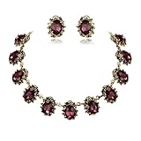 Clearine viktorianischen Stil Statement Halskette und Ohrringe Schmuck Set für Damen Cameo inspiriert oval Kristall Schmuckset für Party Prom Schmuck Amethyst Rot Antik Gold Tone