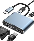 Aplimln USB C auf HDMI VGA Adapter - 4 in 1 Multiport 4K@30Hz HDMI Adapter mit USB 3.0 Anschluss, PD 100W Ladeanschluss für MacBook, Chromebook, HDTV