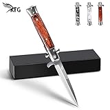 KFG Klappmesser Messer Taschenmesser mit Holzgriff Outdoor Messer aus Edelstahl ， Einhandmesser (Holzmaserung)