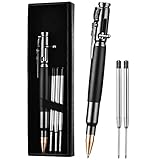 AUAUY Bolt Action Pen, Druckkugelschreiber mit 5 Auswechselbare Mine und Geschenk Box, 1mm Unterschrift Kugelschreiber für Papa, Tactical für Business Büroschreibstift Vatertagsgeschenk (Schwarz)