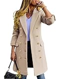 Kinghua Damen Zweireihiger Wollmantel Herbst Winter gekerbtes Revers Midi Lange Wolle Peacoat Jacke, Beige, X-Small