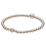 Pandora Signatur Kugel & Pavé Armband aus 14 Karat rosévergoldeter Metalllegierung mit einer großen Kugel in Pavé-Fassung und Zylinderverschluss, Größe: 19cm