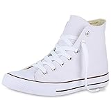 SCARPE VITA Herren Sneaker High Basic Turnschuhe Schnürer Freizeit Schuhe Canvas Stoff Schnürschuhe 175074 Weiss 43