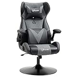 Vinsetto Gaming Stuhl Ergonomischer Gamer Stuhl mit Verstellbar Armlehne, Lendenwirbelstütze, Kopfkissen Höhenverstellbar Gaming Sessel mit Wippfunktion Kunstleder Leinenoptik Schwarz+Grau