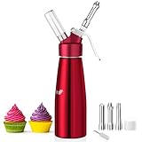 Newaner 500ml sahnespender, Sahnesyphon Aluminium mit 3 Edelstahl Deko-Düsen und 1 Reinigungbürste, Auslaufsicherer sahnesiphon für die Zubereitung von Schlagsahne, Creme, Mousse und Desserts
