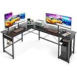 ODK Schreibtisch, L-förmiger Computertisch, Eckschreibtisch mit Lagerregal und Regal für Computergehäuse, Workstation für Home Office Holz & Metall, 168×120cm, Schwarz