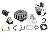 50ccm Zylinder + 17,5mm Vergaser + Ansaugstutzen Set passend für Piaggio Diesis Fly NRG Sfera TPH Zip, Vespa ET2 LX, Gilera Stalker Typhoon 50 – 2-Takt Motor Kit