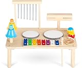 Classic Cantabile 12 in 1 Percussion Schlagzeug Musiktisch - Set für Kinder und Babys ab 1 Jahr - Montessori Kinderspielzeug - Musikinstrumente aus Holz - Für Kleinkinder mit Glockenspiel & Trommeln