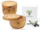 SOLTAKO 2er Set edle luftdichte Salzdose aus exklusivem Olivenholz, Zuckerdose mit Deckel - Aufbewahrungsdose - Gewürzdose - Vorratsdose - Gewürzbehälter in Handarbeit 11 x 11 x 7 cm