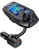 Guanda Bluetooth FM Transmitter für Auto mit 1,8" Farbbildschirm, Bluetooth Auto Adapter, 4-in-1 MP3 Player, AUX Eingang Ausgang, 2 USB Anschlüsse, Freisprecheinrichtung, SD/TF Karte, QC3.0, 5 EQ-Modi